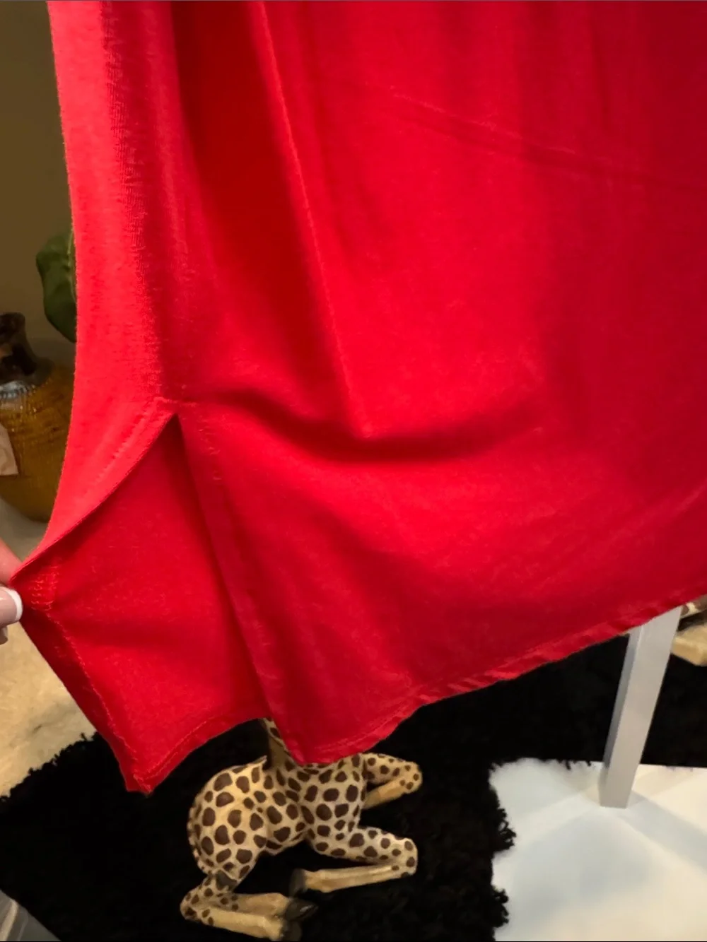 Red Sleeveless Draped Midi Dress -Ruched side with small side splits. Size M New